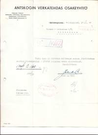 Antskogin Verkatehdas Oy  Antskog 1947 -  firmalomake