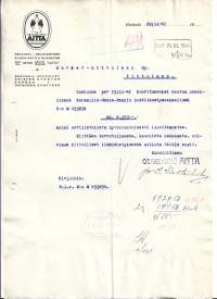Aitta Oy Helsinki 1947  - firmalomake
