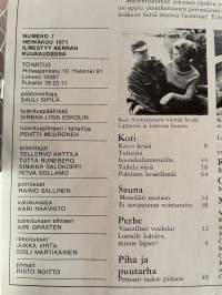 Avotakka 1971 nr 7, Kari ja Lippe Suomalaisen kesäkoti, mennään saunaan, Sanni uiva kesämökki Saimaalla