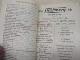 Strömberg 1941 -mainos / taskukirja ruotsiksi, runsaasti teknistä tietoa sähköalaan liittyen