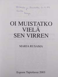 Oi muistatko vielä sen virren (signeerattu, tekijän omiste)