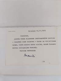 Kertomuksia isieni talosta 1-2 : Hupaisa juttu koristaa kasvot ; Meidän herramme ketunloukku (Mauri Sariolan signeeraama viesti)