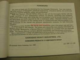 Kawasaki ZZ-R600-D3 ZZ-R500-C3 -käyttöohjekirja englanniksi