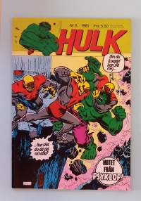 Hulk nr  5 1981 - Hotet från Psyklop.  (Sarjakuvat, ulkomaalaiset sarjakuvalehdet, sopiva keräilykappaleeksi, Hulk)