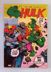 Hulk nr 5 1981 - Hotet från Psyklop.  (Sarjakuvat, ulkomaalaiset sarjakuvalehdet, sopiva keräilykappaleeksi, Hulk)