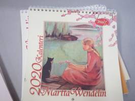 Martta Wendelin kalenterit 2012-2022 (2015 puuttuu välistä), nostalgiset kuvitukset
