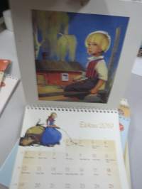 Martta Wendelin kalenterit 2012-2022 (2015 puuttuu välistä), nostalgiset kuvitukset