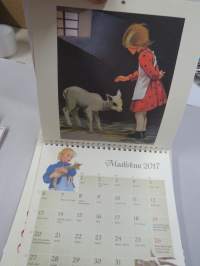 Martta Wendelin kalenterit 2012-2022 (2015 puuttuu välistä), nostalgiset kuvitukset