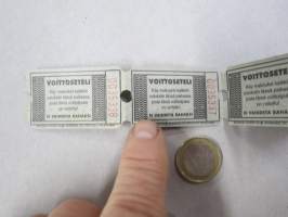 Etelä-Suomen Automaatti Oy - Voittoseteli (peliautomaatista), 4 kappaleen ryhmä nr 35335-35338 - National Ticket Co painama, kävi maksuksi voittopaikan tuotteisiin