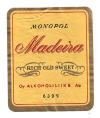 Monopol Madeira  Rich Old Sweet nr 6399  viinaetiketti