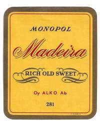 Monopol Madeira  Rich Old Sweet nr 6399  viinaetiketti