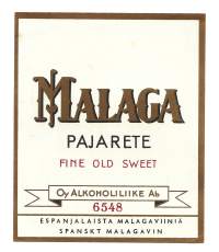 Malaga Pajarete  Fine old sweet nr 6548  espanjalaista malagaviiniä viinaetiketti