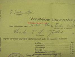 Varusteiden luovutustodistus 24.11.1944