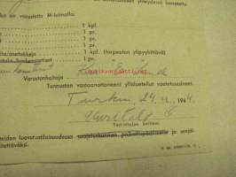 Varusteiden luovutustodistus 24.11.1944