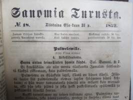 Sanomia Turusta 1852 &amp; 1853 vuosikerrat yhteissidoksena + puolivuosikerta 1881 &quot;Kotiin!&quot; oulussa ilmestynyttä kristillistä sanomalehteä