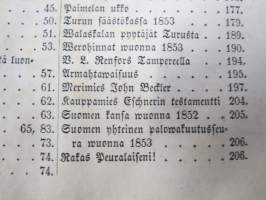 Sanomia Turusta 1852 &amp; 1853 vuosikerrat yhteissidoksena + puolivuosikerta 1881 &quot;Kotiin!&quot; oulussa ilmestynyttä kristillistä sanomalehteä