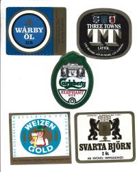 Elephant Beer, Three Towns, Wårby Öl, Svarta Björn ja  Weizen Gold   -  olutetiketti 5 eril