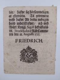 Kongl. maj:ts Ytterligare Nådige Förordning, Angående Licentens Clarerande. Gifwen Stockholm i Råd-cammaren 28 Augusti 1727.