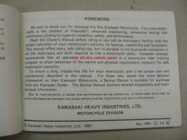 Kawasaki Ninja Z750GP (Z750-R1) owner´s manual -käyttöohjekirja englanniksi