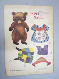 Lasten Maailma 1955 nr 6, tehtäviä, tarinoita, sarjakuvia, päätoimittaja Markus Rautio, Paperinen Nalle - takasivun paperinukke