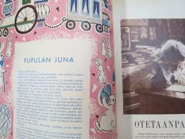 Lasten Maailma 1955 nr 6, tehtäviä, tarinoita, sarjakuvia, päätoimittaja Markus Rautio, Takasivu leikattavat eläinhahmot