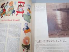 Lasten Maailma 1955 nr 11, tehtäviä, tarinoita, sarjakuvia, päätoimittaja Markus Rautio, takasivu leikattava nuken kehto