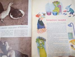 Lasten Maailma 1955 nr 11, tehtäviä, tarinoita, sarjakuvia, päätoimittaja Markus Rautio, takasivu leikattava nuken kehto