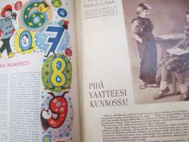 Lasten Maailma 1955 nr 3, tehtäviä, tarinoita, sarjakuvia, päätoimittaja Markus Rautio, takasivu leikattava - yhteenommeltava rasia