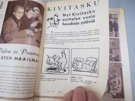 Lasten Maailma 1955 nr 3, tehtäviä, tarinoita, sarjakuvia, päätoimittaja Markus Rautio, takasivu leikattava - yhteenommeltava rasia