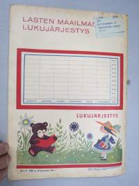 Lasten Maailma 1955 nr 9, tehtäviä, tarinoita, sarjakuvia, päätoimittaja Markus Rautio, takasivu lukujärjestys
