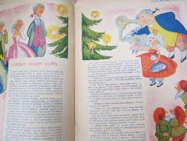 Lasten Maailma 1955 nr 12, tehtäviä, tarinoita, sarjakuvia, päätoimittaja Markus Rautio, takasivu irtileikattava jouluenkeli siipineen