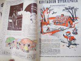 Lasten Maailma 1955 nr 10, tehtäviä, tarinoita, sarjakuvia, päätoimittaja Markus Rautio,kuvituksia mm. Maija Karma
