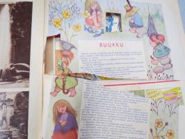 Lasten Maailma 1955 nr 8, tehtäviä, tarinoita, sarjakuvia, päätoimittaja Markus Rautio, kuvituksia mm. Maija Karma, takasivu Paperipoika Yki (paperinukke)