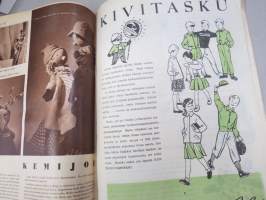 Lasten Maailma 1955 nr 5, tehtäviä, tarinoita, sarjakuvia, päätoimittaja Markus Rautio, kuvituksia mm. Maija Karma, takasivu Perhospeli