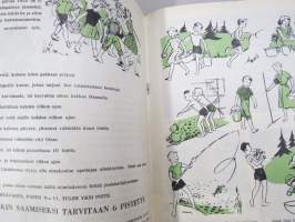 Lasten Maailma 1955 nr 5, tehtäviä, tarinoita, sarjakuvia, päätoimittaja Markus Rautio, kuvituksia mm. Maija Karma, takasivu Perhospeli