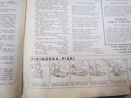 Lasten Maailma 1954 nr 6, tehtäviä, tarinoita, sarjakuvia, päätoimittaja Markus Rautio, kuvituksia mm. Maija Karma, takasivu Pekan unitaivas