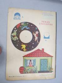 Lasten Maailma 1954 nr 6, tehtäviä, tarinoita, sarjakuvia, päätoimittaja Markus Rautio, kuvituksia mm. Maija Karma, takasivu Pekan unitaivas