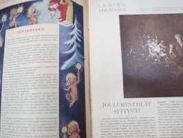 Lasten Maailma 1954 nr 12, tehtäviä, tarinoita, sarjakuvia, päätoimittaja Markus Rautio, kuvituksia mm. Maija Karma, takasivu joulukalenteri