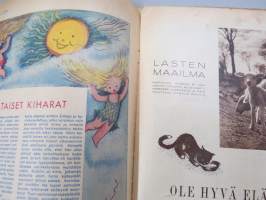 Lasten Maailma 1954 nr 4, Mannerheim-kotka?, tehtäviä, tarinoita, sarjakuvia, päätoimittaja Markus Rautio, kuvituksia mm. Maija Karma, takas. Pikkaraisen paperinukke