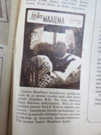 Lasten Maailma 1954 nr 4, Mannerheim-kotka?, tehtäviä, tarinoita, sarjakuvia, päätoimittaja Markus Rautio, kuvituksia mm. Maija Karma, takas. Pikkaraisen paperinukke