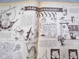 Lasten Maailma 1954 nr 4, Mannerheim-kotka?, tehtäviä, tarinoita, sarjakuvia, päätoimittaja Markus Rautio, kuvituksia mm. Maija Karma, takas. Pikkaraisen paperinukke
