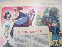Lasten Maailma 1954 nr 4, Mannerheim-kotka?, tehtäviä, tarinoita, sarjakuvia, päätoimittaja Markus Rautio, kuvituksia mm. Maija Karma, takas. Pikkaraisen paperinukke