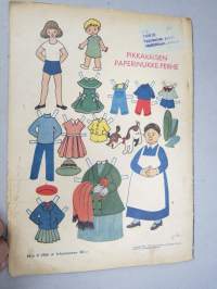 Lasten Maailma 1954 nr 4, Mannerheim-kotka?, tehtäviä, tarinoita, sarjakuvia, päätoimittaja Markus Rautio, kuvituksia mm. Maija Karma, takas. Pikkaraisen paperinukke