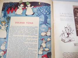 Lasten Maailma 1954 nr 3, tehtäviä, tarinoita, sarjakuvia, päätoimittaja Markus Rautio, kuvituksia mm. Maija Karma, takasivu &quot;Pienen aasin peli&quot;