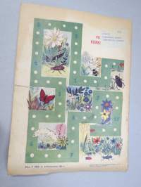 Lasten Maailma 1954 nr 7, tehtäviä, tarinoita, sarjakuvia, päätoimittaja Markus Rautio, kuvituksia mm. Maija Karma, takasivu hyönteisiä heinikossa