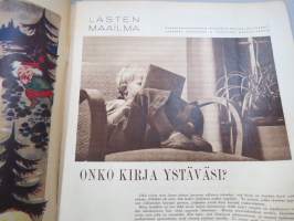 Lasten Maailma 1954 nr 11, tehtäviä, tarinoita, sarjakuvia, päätoimittaja Markus Rautio, kuvituksia mm. Maija Karma, takasivu Intiaaneja -leikkuuhahmot