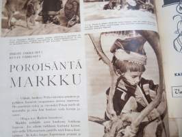 Lasten Maailma 1954 nr 11, tehtäviä, tarinoita, sarjakuvia, päätoimittaja Markus Rautio, kuvituksia mm. Maija Karma, takasivu Intiaaneja -leikkuuhahmot