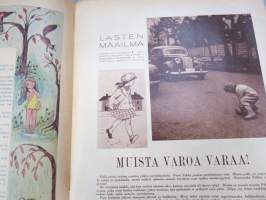 Lasten Maailma 1954 nr 11, tehtäviä, tarinoita, sarjakuvia, päätoimittaja Markus Rautio, kuvituksia mm. Maija Karma, takasivu Yhteentörmäyspeli