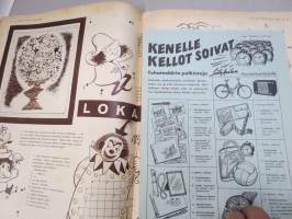 Lasten Maailma 1954 nr 11, tehtäviä, tarinoita, sarjakuvia, päätoimittaja Markus Rautio, kuvituksia mm. Maija Karma, takasivu Yhteentörmäyspeli
