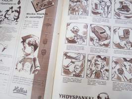 Lasten Maailma 1954 nr 11, tehtäviä, tarinoita, sarjakuvia, päätoimittaja Markus Rautio, kuvituksia mm. Maija Karma, takasivu Yhteentörmäyspeli